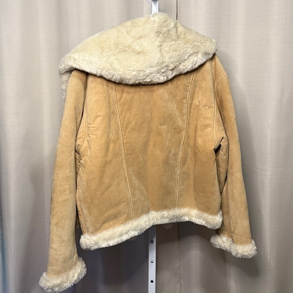 Express Suede Faux Fur Trim Coat Jacket, Beige Cozy Winter Warm - Picture 5 of 7